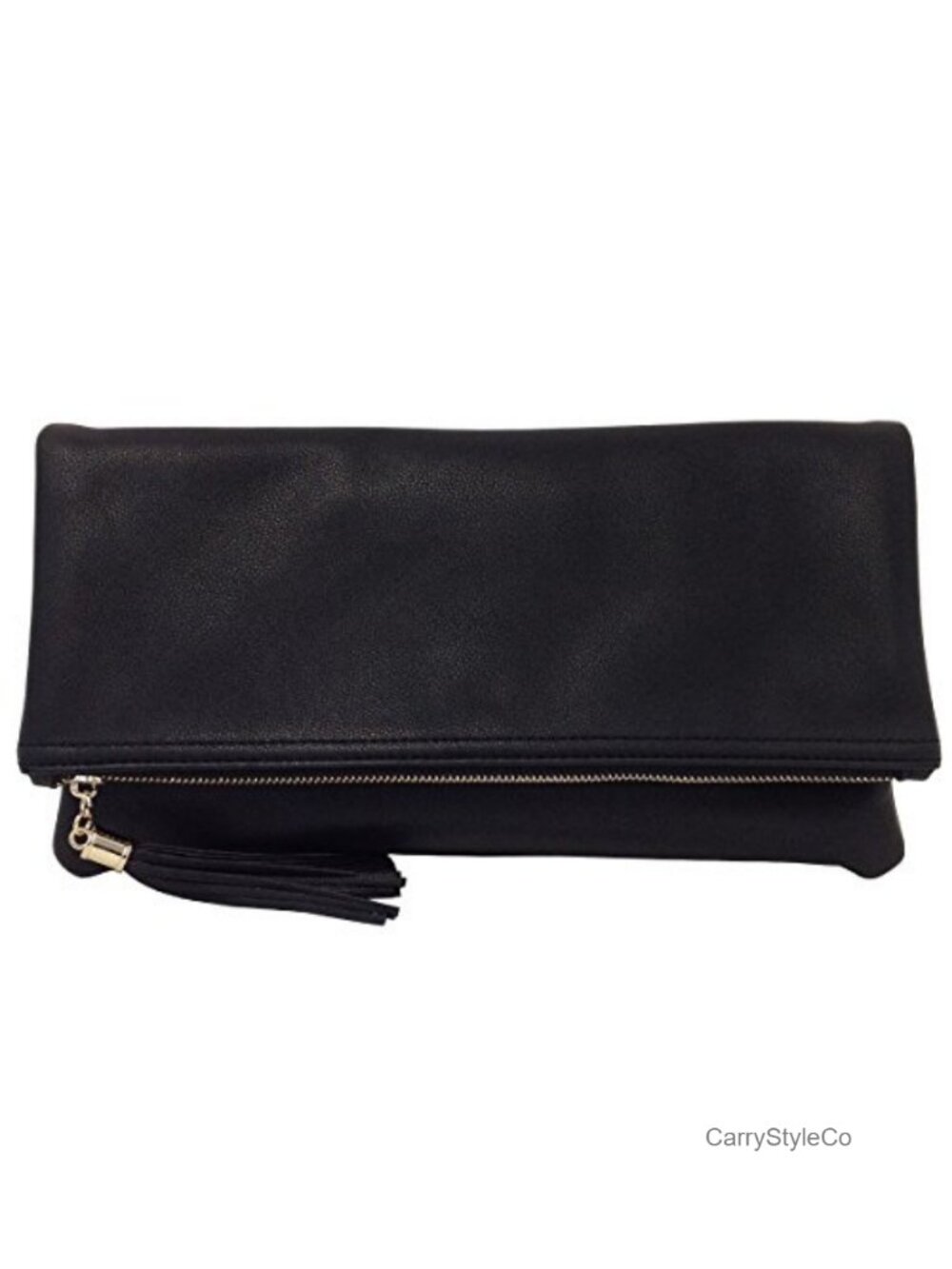 JNB Women's Faux Leather Zipper Foldover Clutch Purse with Tassel